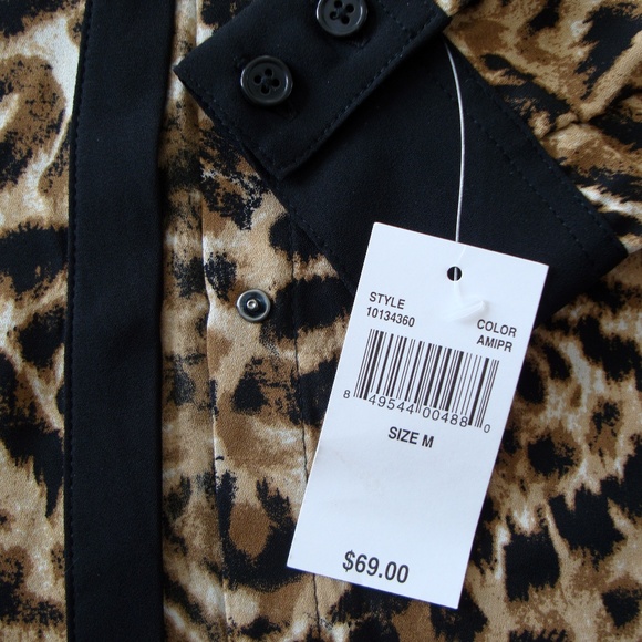ABS Allen Schwartz Animal Print Sheer Blouse Shirt - Picture 4 of 5